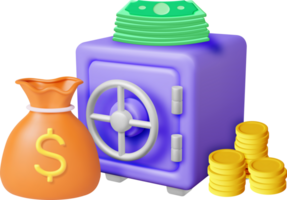 3d Safe Box Full of Money png