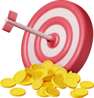 3D Stacks of Coins and Target with Arrow png