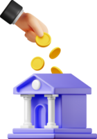 3D Bank Building and Hand with Coin png