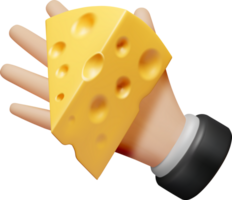 3d triangular pedazo de queso en mano png