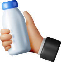 3d glas fles met melk in hand- png
