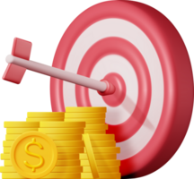 3D Stacks of Coins and Target with Arrow png