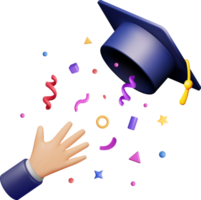 3D Hand Throwing Graduation Hat in Air png