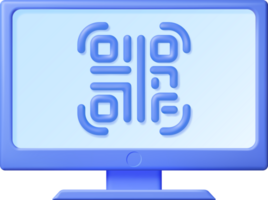 3d qr código ícone em computador tela png