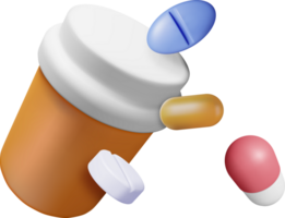 3D Plastic Bottle Full of Pills png