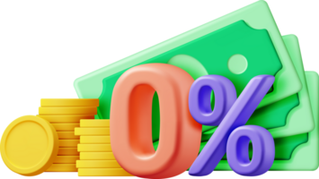 3D Realistic Zero Percent Sign Icon with Cash png