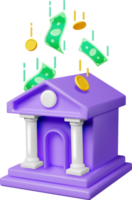 3D Bank Building and Cash png