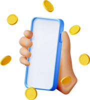 3D Smartphone in Hand and Money in Air png