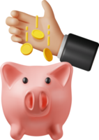 3D Piggy Bank with Coins png