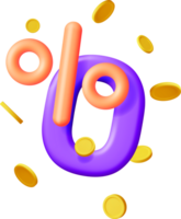 3D Realistic Zero Percent Sign Icon with Coins png