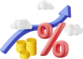 3D Growth Stock Chart Arrow with Golden Coins. png