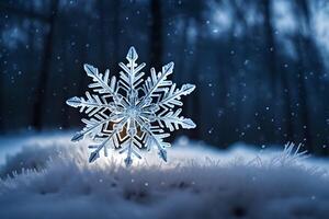 ai generado un copo de nieve es mostrado en el nieve foto