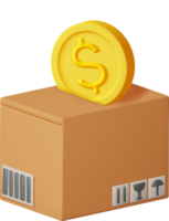 3D Cardboard Box with Gold Coins Inside png