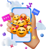 3d conjunto de emoticones en teléfono inteligente png