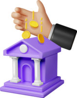 3D Bank Building and Hand with Coin png