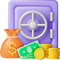 3d Safe Box Full of Money png