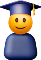 3d contento sonriente emoticon en graduado gorra png