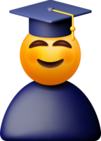 3d content souriant émoticône dans diplômé casquette png