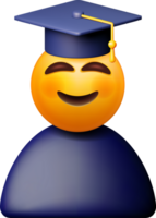 3d contento sonriente emoticon en graduado gorra png