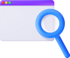 3D Browser Window and Magnifying Glass png