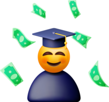 3D Happy Emoticon in Graduate Cap in Dollars png