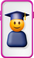 3D Happy Smiling Emoticon in Graduate Cap png