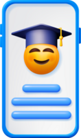 3d contento sonriente emoticon en graduado gorra png