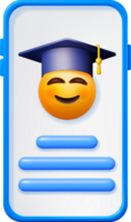 3D Happy Smiling Emoticon in Graduate Cap png