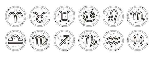 Zodiac signs icons set. Astrological horoscope icons. Zodiac constellations. Vector signs isolated on white background