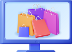 3D Computer with Shopping Bag png