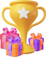 3D Gold Trophy with Gift Boxes png