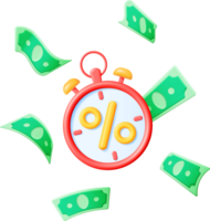 3D Alarm Clock with Percentage Sign and Dollars png