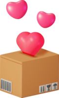 3D Cardboard Box with Hearts Inside. png