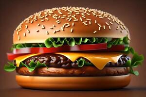 AI generated a hamburger is shown on a brown background photo