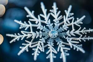 ai generado un copo de nieve es mostrado en frente de un borroso antecedentes foto