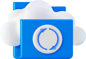 3D Folder in Clouds with File Sync Icon png