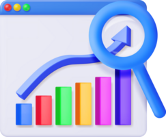 3d grafico diagramma nel finestra con ingrandimento bicchiere png