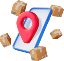 3D Carton Box with Location Pin in Smartphone png