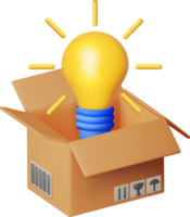 3D Light Idea Bulb Ejected from Cardboard Box png