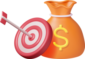 3D Coin Bag and Target with Arrow png