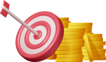 3D Stacks of Coins and Target with Arrow png