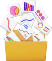 3d Datei Mappe voll von Kuchen Diagramm und Pfeile png