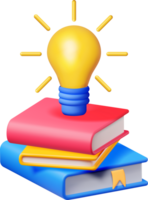 3D Stack of Closed Books with Light Bulb png