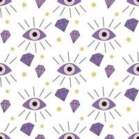 Magic eyes and crystals seamless pattern vector