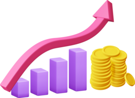 3d crescimento estoque gráfico seta com dourado moedas png