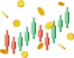 3d crecimiento valores diagrama con dorado monedas png