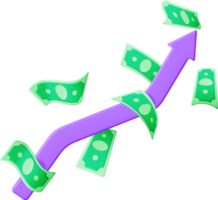 3D Growth Stock Chart Arrow with Dollars png