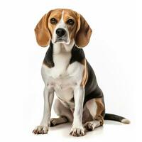 ai generado beagle de pura raza perro sentado en blanco foto