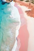 AI generated Peaceful Pink Sand Beach Overhead Abstract View photo
