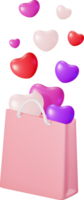 3d rosado compras bolso con globo corazones png